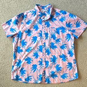 Sonoma Blue and Pink Casual Button Down Shirt with Tropical Print
